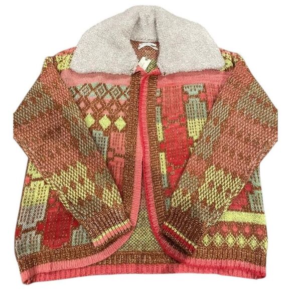 Anthropologie Cardigan Sweater Faux Fur Collar Honey SZ XL NWT - Picture 1 of 4